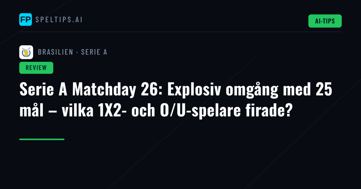 Serie A Matchday 26: Explosiv omgång med 25 mål – vilka 1X2- och O/U-spelare firade?
