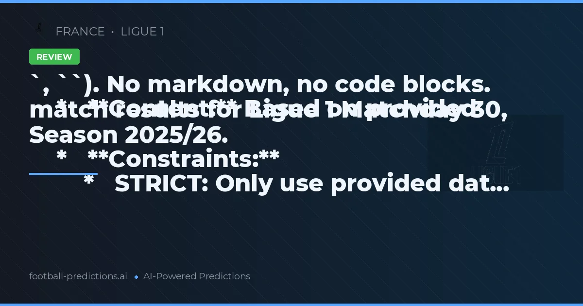 `, ``). No markdown, no code blocks.
    *   **Content:** Based on provided match results for Ligue 1 Matchday 30, Season 2025/26.
    *   **Constraints:**
        *   STRICT: Only use provided dat...