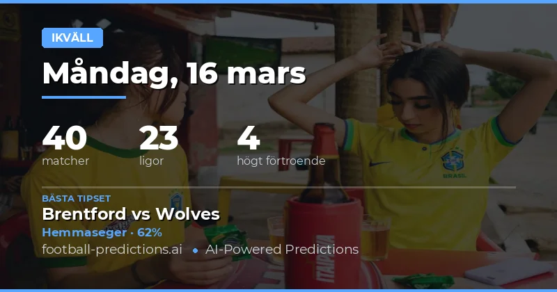 Football Predictions 16 mars 2026: Tonight Best Bets