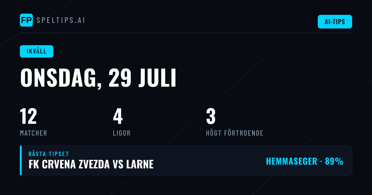 Toppval för onsdag 29 juli 2026
