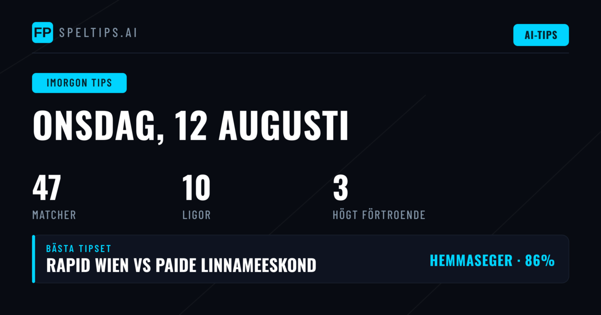 Toppval för onsdag 12 aug 2026