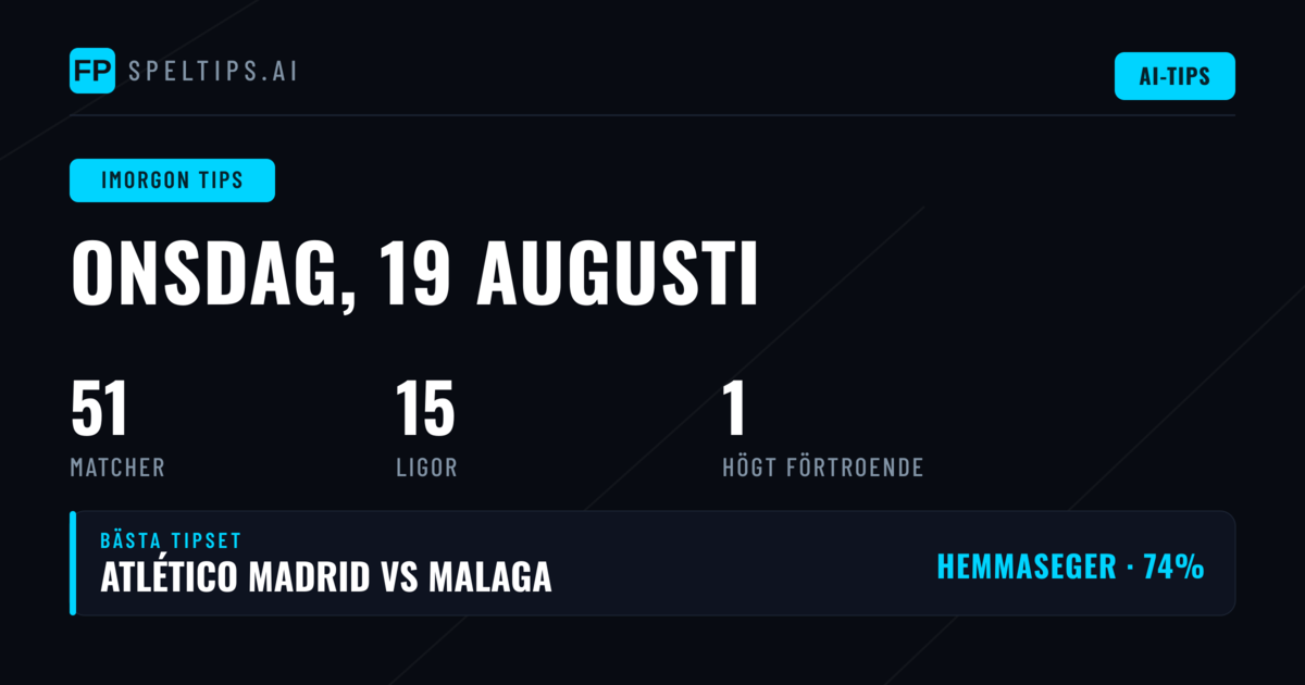 Onsdagens 1X2 & BTTS-picks 19 aug 2026