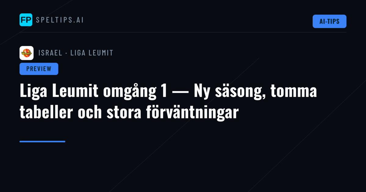 Liga Leumit omgång 1 — Ny säsong, tomma tabeller och stora förväntningar