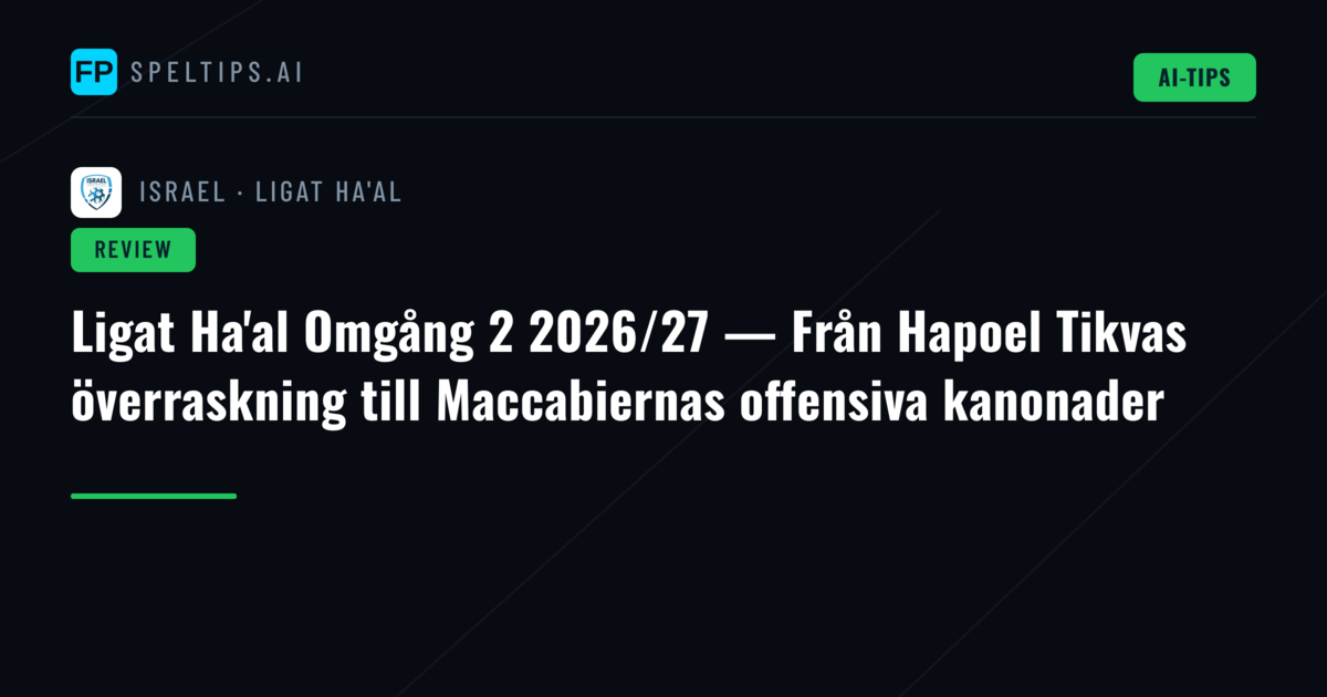 Ligat Ha'al Omgång 2 2026/27 — Från Hapoel Tikvas överraskning till Maccabiernas offensiva kanonader