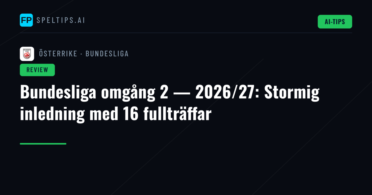 Bundesliga omgång 2 — 2026/27: Stormig inledning med 16 fullträffar