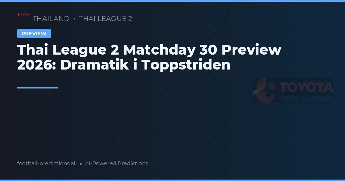 Thai League 2 Matchday 30 Preview 2026: Dramatik i Toppstriden