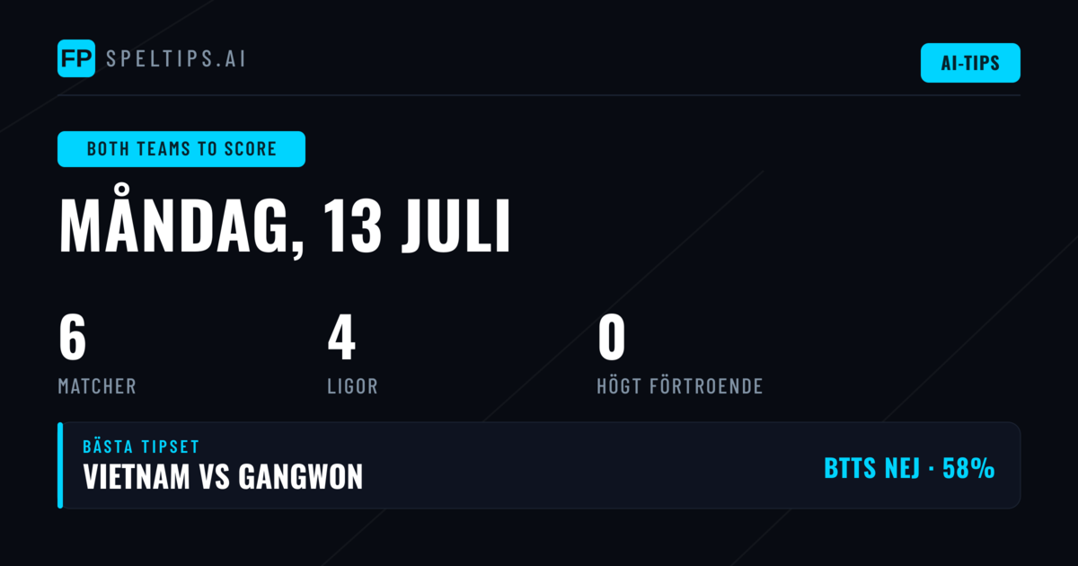 Inledning: BTTS-tips för 13 juli 2026