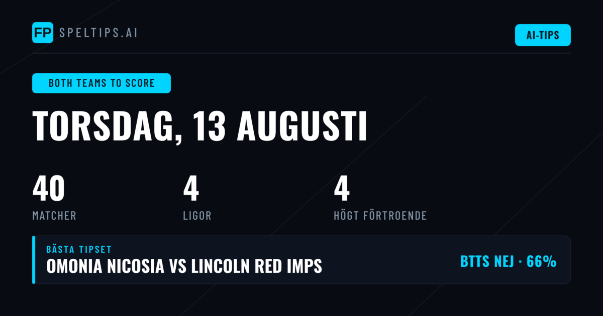 Topp BTTS-tips 13 aug 2026