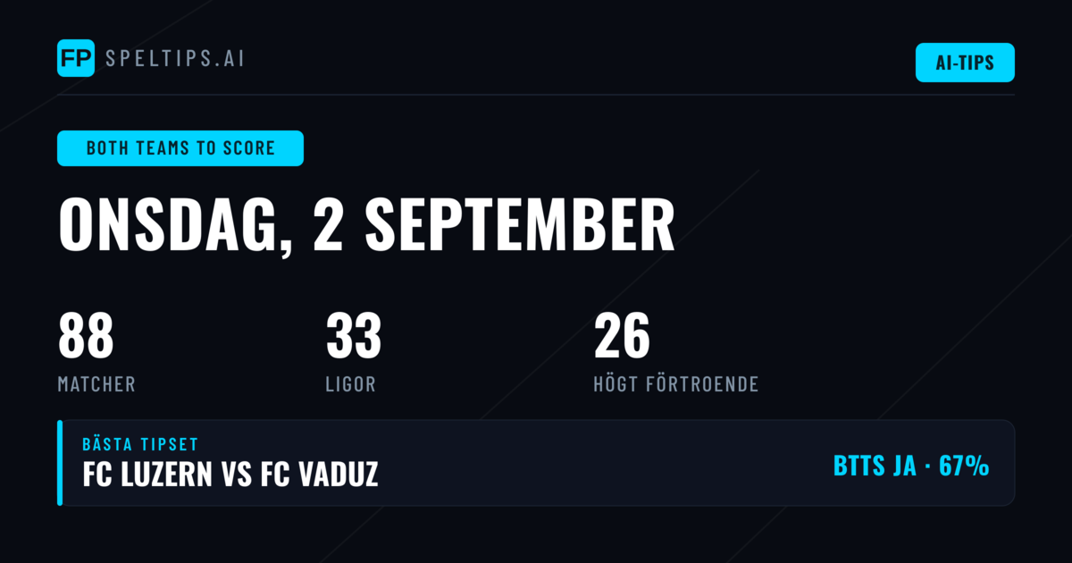 Topp BTTS Tips för 2 september 2026