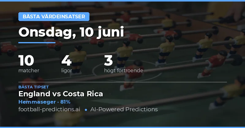 Dagens mest värdefulla speltips — 10 juni 2026