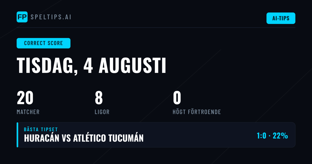 Korrekt resultat — Fotbollstips & Speltips — Tisdag, 4 augusti, 2026