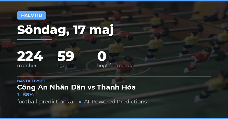 Halvtidsförutsägelser för fotbollsmatcher den 17 maj 2026
