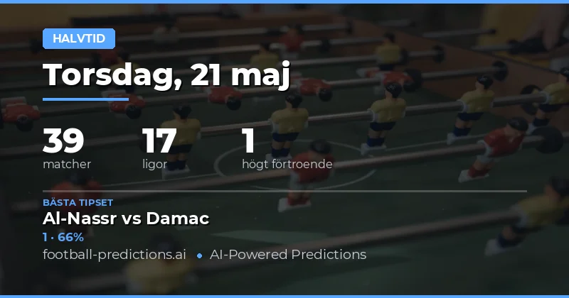 Halvtidsförutsägelser för fotboll den 21 maj 2026