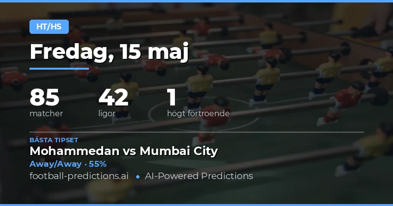 Halvtid/Fulltid Speltips för 15 Maj 2026