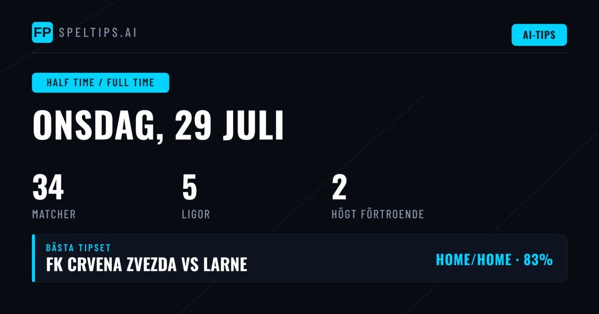 Topp HT/FT Tips för 29 juli 2026