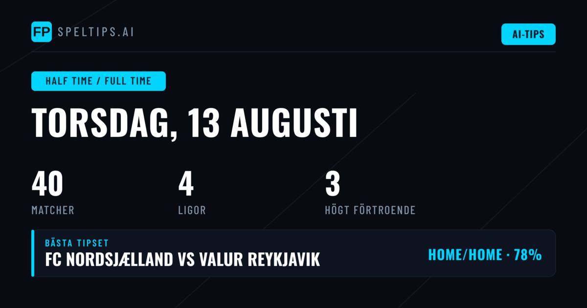 Toppen HT/FT-tips för 13 aug 2026