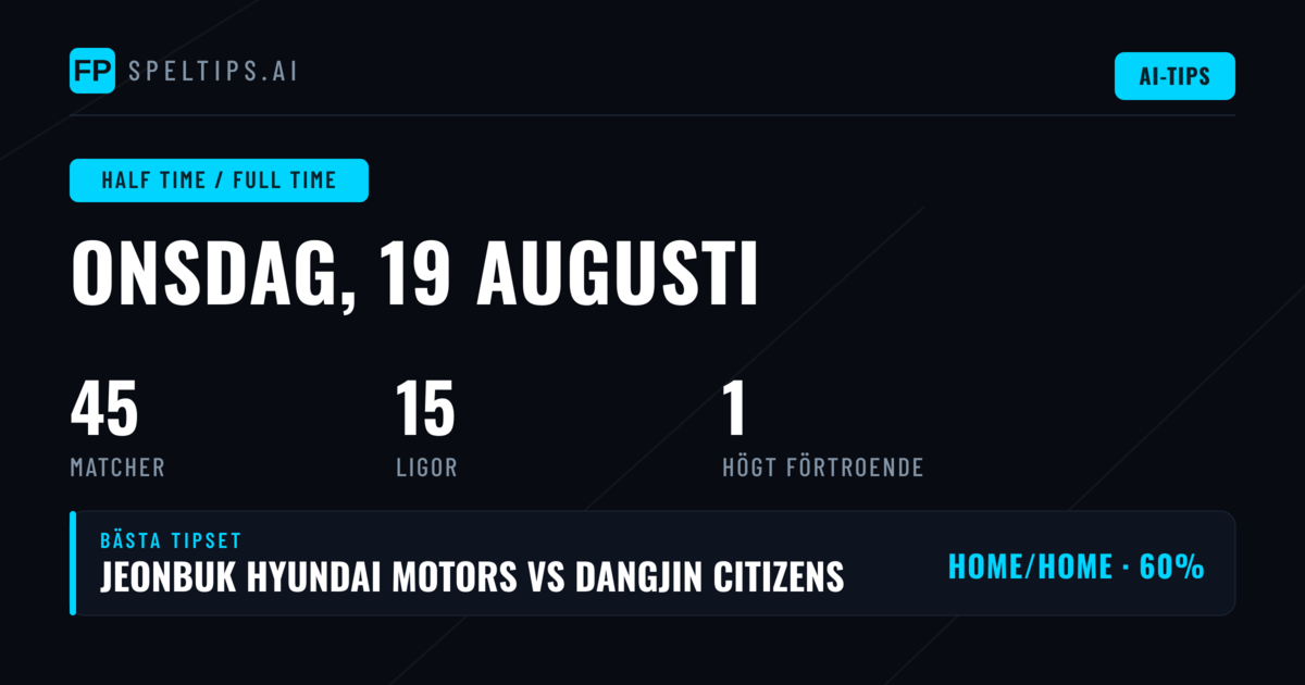 Topp HT/FT Tips för 19 aug 2026