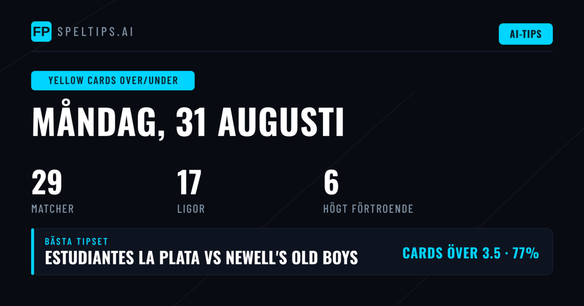 Top Yellow Cards O/U Picks för 31 Aug 2026