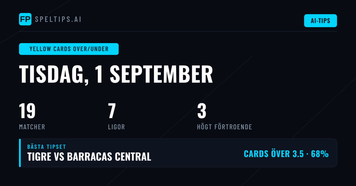 Topp gula kort O/U tips för 1 sep 2026