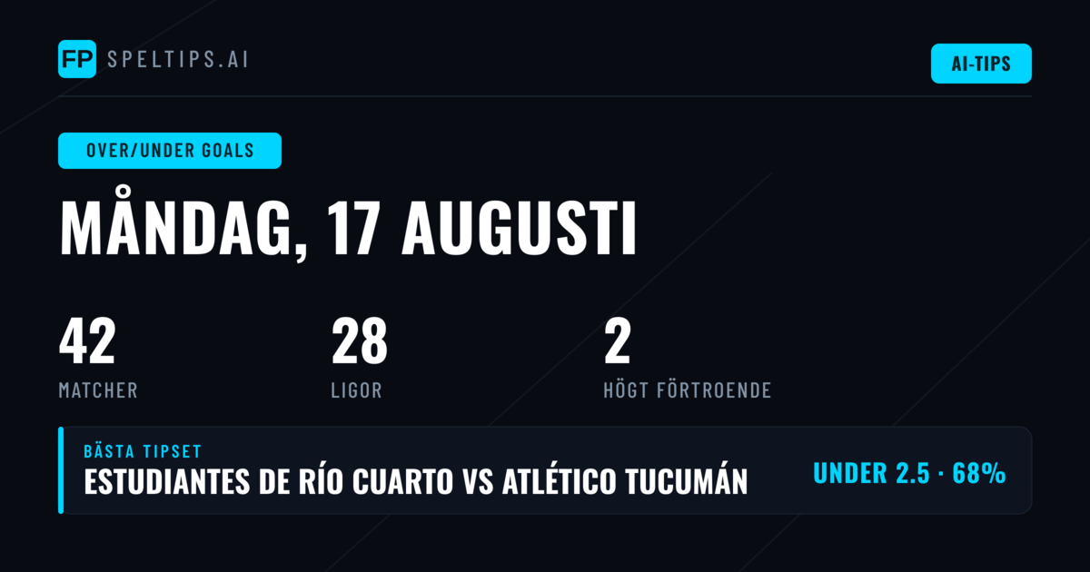 Top O/U Goals Tips för 17 aug 2026