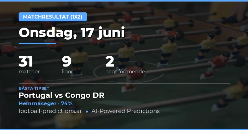 Bästa 1X2-tips för 17 juni 2026