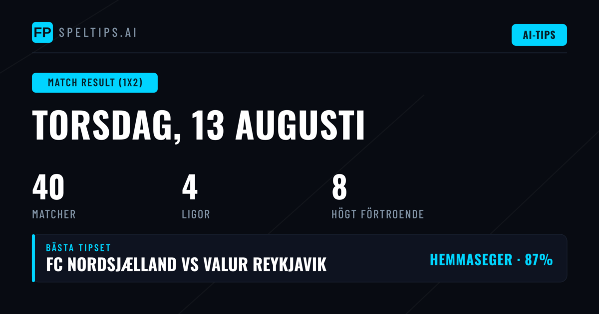 Topp 1X2 Tips för 13 aug 2026