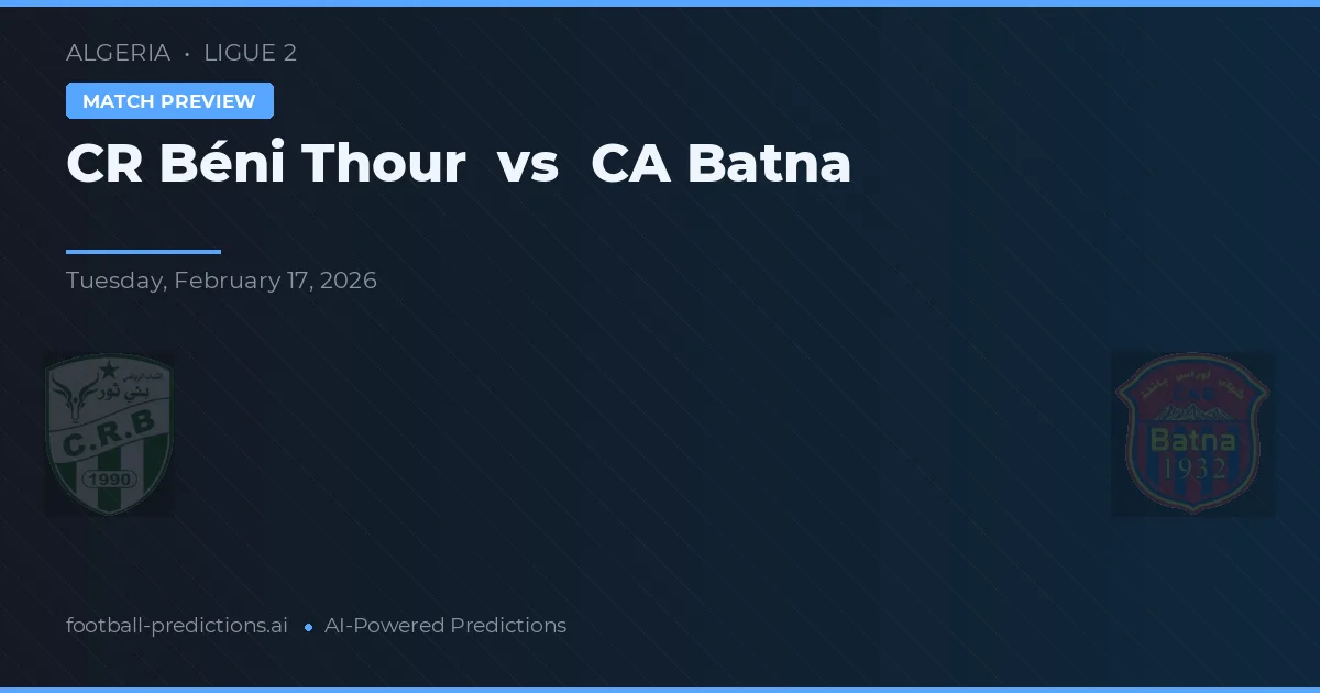 CR Béni Thour vs CA Batna — matchtips och förhandstitt