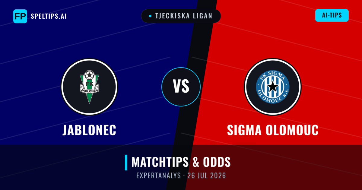 Jablonec vs Sigma Olomouc — matchtips och förhandstitt