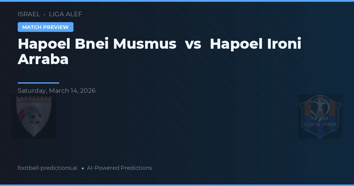 Hapoel Bnei Musmus vs Hapoel Ironi Arraba — matchtips och förhandstitt